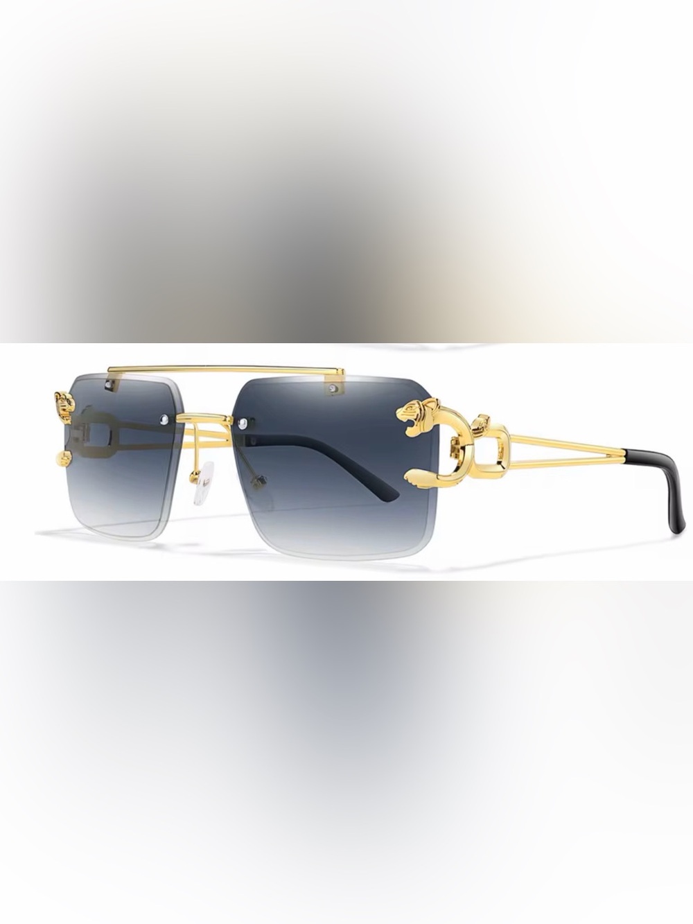 Women's Rimless Square Sunglasses with Gold Accents and Gradient Gray Lenses